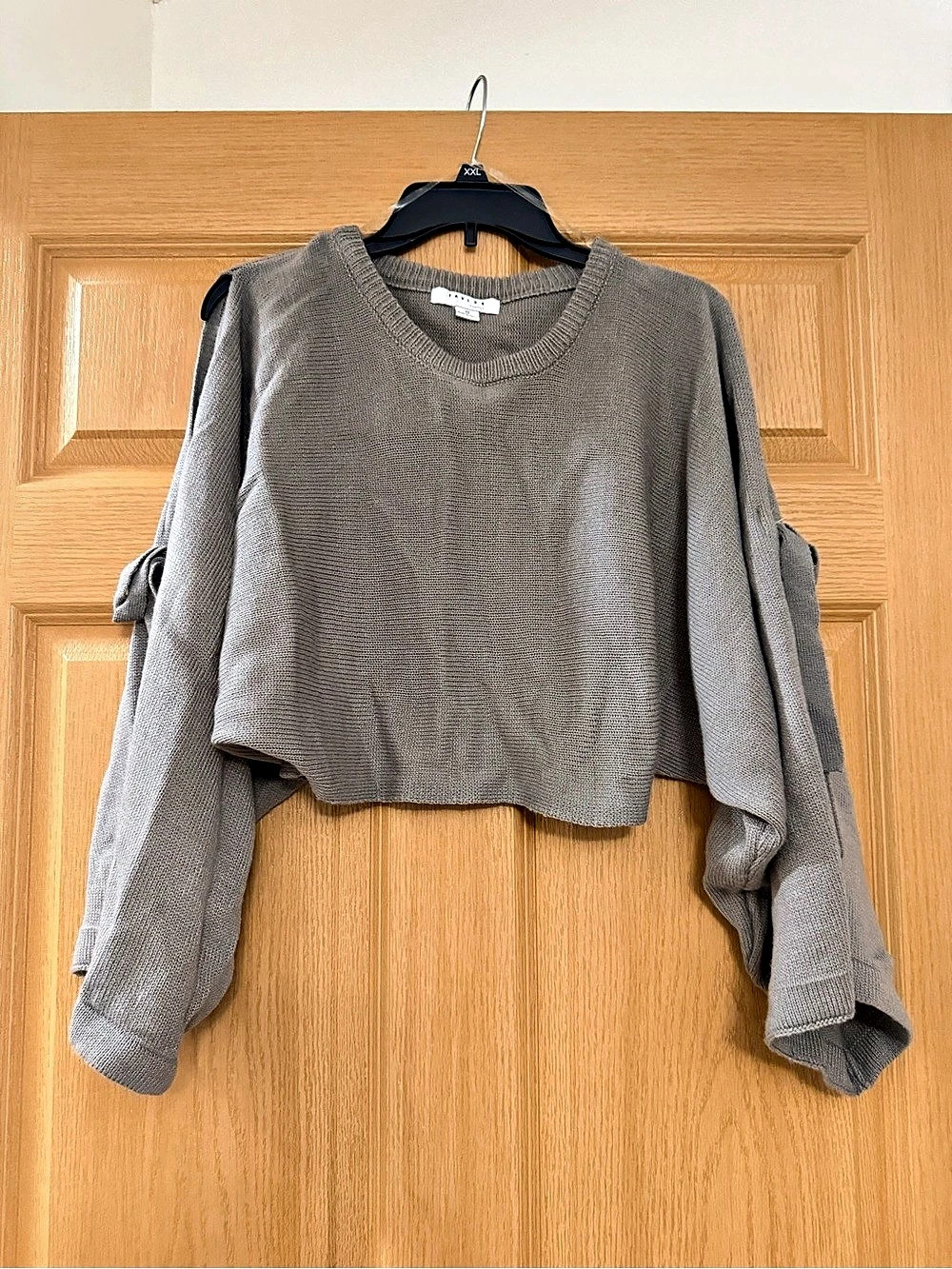 FAVLUX Women'Small Gray Cropped Tie-Sleeve Sweater Size Small